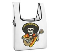 Dyscalibro Bolsa de compras plegable, bolsa de compras reutilizable con la bandera de Trinidad y Tobago, bolsa lavable para uso diario, bolsas de viaje, Calavera de guitarra mexicana, Talla única