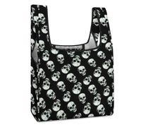 Dyscalibro Bolsa de compras plegable, bolsa de compras reutilizable con la bandera de Trinidad y Tobago, bolsa lavable para uso diario, bolsas de viaje, calavera - negro, Talla única
