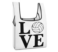 Dyscalibro Bolsa de compras plegable, bolsa de compras reutilizable, diseño de dinosaurios jurásicos, bolsa lavable para uso diario, bolsas de viaje, I Love Volleyball, Talla única