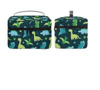 Dyscalibro Bolsa de cosméticos, bolsa de maquillaje alienígena, bolsa de aseo de viaje de cuero para mujer, Fondo azul con dinosaurios, 25x18x15cm