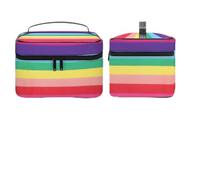 Dyscalibro Bolsa de cosméticos, bolsa de maquillaje de pollo colorido extraño, bolsa de aseo de viaje de cuero para mujer, Líneas horizontales a rayas de color arcoí, 25x18x15cm
