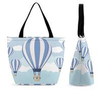 Dyscalibro Bolsa de mano con cremallera, 111 bonita bolsa de playa de perezoso, bolsa de hombro grande para uso diario, viajes, Globo aerostático azul, 28.5 x 18 x 32.5 cm