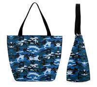 Dyscalibro Bolsa de mano con cremallera, 111 bonita bolsa de playa de perezoso, bolsa de hombro grande para uso diario, viajes, Camuflaje azul., 28.5 x 18 x 32.5 cm