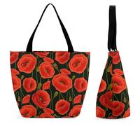 Dyscalibro Bolsa de mano con cremallera, 111 bonita bolsa de playa de perezoso, bolsa de hombro grande para uso diario, viajes, Flor de amapola roja, 28.5 x 18 x 32.5 cm