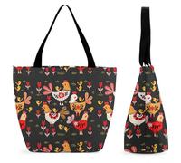 Dyscalibro Bolsa de mano con cremallera, bolsa de playa con diseño de búho, bolsa de hombro grande para uso diario, viajes, Pollo colorido extraño, 28.5 x 18 x 32.5 cm
