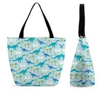 Dyscalibro Bolsa de mano con cremallera, bolsa de playa con diseño de mariposa morada, bolsa de hombro grande para uso diario, viajes, Bonitos dinosaurios de anime, 28.5 x 18 x 32.5 cm