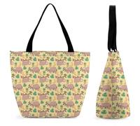 Dyscalibro Bolsa de mano con cremallera, bolsa de playa de cerdo rosa, bolsa de hombro grande para uso diario, viajes, Piña y plátano perezoso, 28.5 x 18 x 32.5 cm