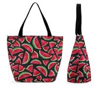 Dyscalibro Bolsa de mano con cremallera, bonita bolsa de playa de zorro, bolsa de hombro grande para uso diario, viajes, Sandía roja, 28.5 x 18 x 32.5 cm