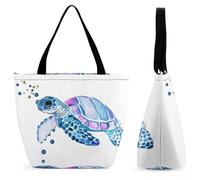 Dyscalibro Bolsa de mano con cremallera, color amarillo, vegetal, calabaza, zanahoria, pimienta verde, bolsa de playa de cocina, bolsa de hombro grande para uso diario, viajes, Tortuga marina en