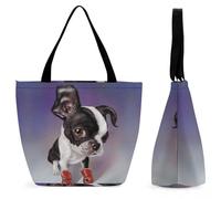 Dyscalibro Bolsa de mano con cremallera, color amarillo, vegetal, calabaza, zanahoria, pimienta verde, bolsa de playa de cocina, bolsa de hombro grande para uso diario, viajes, Boxeo Boston Terrier