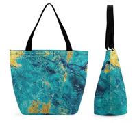 Dyscalibro Bolsa de mano con cremallera, color amarillo, vegetal, calabaza, zanahoria, pimienta verde, bolsa de playa de cocina, bolsa de hombro grande para uso diario, viajes, Mármol verde azulado