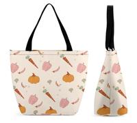 Dyscalibro Bolsa de mano con cremallera, color amarillo, vegetal, calabaza, zanahoria, pimienta verde, bolsa de playa de cocina, bolsa de hombro grande para uso diario, viajes, Amarillo, vegetal