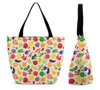 Dyscalibro Bolsa de mano con cremallera, color amarillo, vegetal, calabaza, zanahoria, pimienta verde, bolsa de playa de cocina, bolsa de hombro grande para uso diario, viajes, Verduras y frutas, 28.5