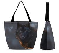 Dyscalibro Bolsa de mano con cremallera, color amarillo, vegetal, calabaza, zanahoria, pimienta verde, bolsa de playa de cocina, bolsa de hombro grande para uso diario, viajes, Lobo de fantasía, 28.5