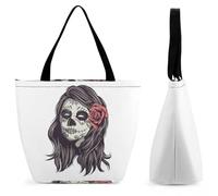 Dyscalibro Bolsa de mano con cremallera, color amarillo, vegetal, calabaza, zanahoria, pimienta verde, bolsa de playa de cocina, bolsa de hombro grande para uso diario, viajes, Princesa Calavera, 28.5
