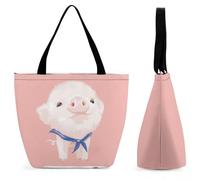 Dyscalibro Bolsa de mano con cremallera, color amarillo, vegetal, calabaza, zanahoria, pimienta verde, bolsa de playa de cocina, bolsa de hombro grande para uso diario, viajes, cerdo rosa, 28.5 x 18 x