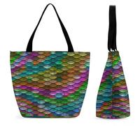 Dyscalibro Bolsa de mano con cremallera, diseño de jirafa, bolsa de playa de animales, bolsa de hombro grande para uso diario, viajes, Escamas de pez arcoíris, 28.5 x 18 x 32.5 cm