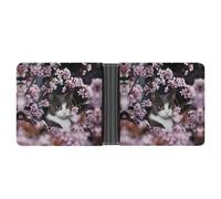 Dyscalibro Bolsillo para monedas, cartera de piel con patatas frescas, cartera plegable de cuero para tarjetas de crédito, Flores de gato y cerezo, One Size