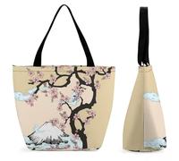 Dyscalibro Fuji Mountain Cherry Tree - Bolsa de playa con cremallera, bolsa de hombro grande para uso diario, viajes, Fuji Mountain Cherry Tree en Japón, 28.5 x 18 x 32.5 cm