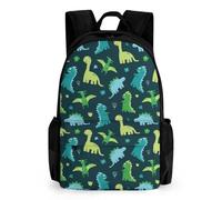 Dyscalibro Mochila de día, mochila de calavera de neón morado, mochila con bolsillos para senderismo, camping, viajes, Fondo azul con dinosaurios, 42x30.5cm