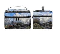 Dyscalibro Neceser de viaje de piel para mujer, diseño de gato, bonito neceser de maquillaje, Tren de vapor ferroviario, 25x18x15cm