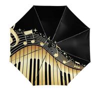 Dyscalibro Paraguas de playa con estrella de mar de 3 pliegues, impreso en el interior, exterior negro, Notas musicales, One size