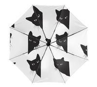 Dyscalibro Paraguas, diseño de hojas de plantas tropicales, paraguas de 3 pliegues, impreso en el interior, exterior negro, Lindo grupo de gatos negros, One size