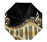 Dyscalibro Paraguas, paraguas de 3 pliegues con cabeza de calavera negra, impreso en el interior, exterior negro, Notas musicales, One size