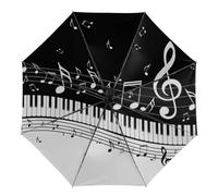 Dyscalibro Paraguas, paraguas de camuflaje azul de 3 pliegues, impreso en el interior, exterior negro, Notas clave de piano, One size
