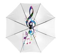 Dyscalibro Paraguas, paraguas egipcio Scarab Auto de 3 pliegues, impreso en el interior, exterior negro, Notas musicales coloridas, One size