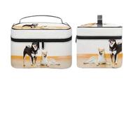 Dyscalibro Rottweiler - Neceser de viaje de piel para mujer, Shiba Inu Dog, 25x18x15cm