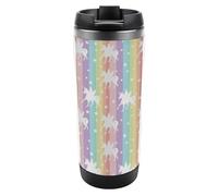 Dyscalibro Taza de café de viaje aislada de acero inoxidable de 380 ml, diseño de unicornio, taza de viaje con tapa a prueba de fugas, parte inferior antideslizante