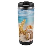 Dyscalibro Taza de café de viaje aislada de acero inoxidable de 380 ml, taza de viaje con estrella de mar con tapa a prueba de fugas, parte inferior antideslizante