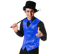 Dysmad Costumizate! Chaleco Lentejuelas Adulto en varias tallas para Carnaval, Halloween, fiestas temáticas y espectáculos. (FR/ES, Letras, Talla única, Regular, Regular, L-XL, Azul)