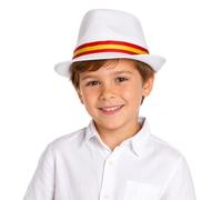 Dysmad Costumizate! Gorro Olima infantil Blanco con Cinta España para Fiestas, Eventos Deportivos, Carnaval y Celebraciones.