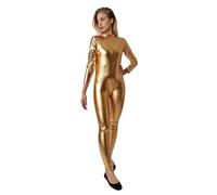 Dysmad Costumizate! Monos Enteros de cuerpo completo de manga larga elásticos metálicos para Mujer Adulta color Dorado. (L)