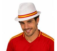 Dysmad Costumizate! Sombrero de Malla España Blanco para Adulto con Cinta Roja y Amarilla para Fiestas, Eventos Deportivos y Celebraciones.