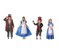 Dysmad Disfraz de Alicia y Sombrerero Vestido Azul con Delantal y Traje Marrón con Sombrero. Para asultos y niños, varias tallas. (Hombre talla única M/L)