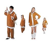 Dysmad Disfraz de Esquimal para Adultos. Talla Única. Incluye: Chaqueta con Capucha y Pantalón para Hombre, Vestido con Capucha y Calentadores para Mujer. (Hombre, Talla Única M/L)