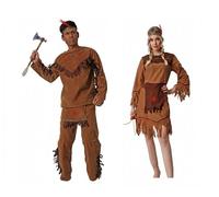 Dysmad Disfraz de indio, para hombre y mujer. Talla única. El de Hombre incluye: Cinta de Pelo, Casaca y Pantalón. El de mujer incluye: Vestido y Cinta de pelo. (Hombre, Talla única M/L)