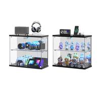 Dystler 2 vitrinas LED de vidrio transparente para figuras y coleccionables, pequeño gabinete de exhibición de 2 niveles con estación de carga, caja de exhibición con luces y sensor humano, para
