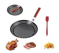DYUEE Sartén antiadherente para barbacoa de 12 pulgadas, mango plegable con agujeros, sartén de madera plegable para barbacoa al aire libre