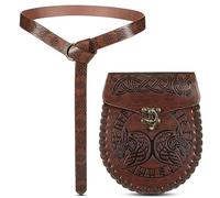 DYUES-SDOEMVIEN Cinturón Vikingo Medieval Vintage (1 o 2 Unidades), riñonera Unisex de Cuero Repujado, Accesorios for Caballeros renacentistas, Accesorio for Disfraz de Halloween.(Brown-B)