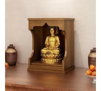 DYUNCZ Estante de Altar de Buda, Mesa de Altar Budista, Mesa de Madera para Meditación y Pooja con Almacenamiento, Escritorio de Incienso con Nicho de Oración Budista(Brown,23x19.5x31cm)