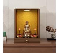 DYUNCZ Mesa de Altar Budista, Mesa de Altar Personal con Cajón y Luces, Altar para Espiritual, para Puja en Templos, Adivinación y Culto(Brown,30x30x40)