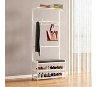 DYUNCZ Perchero con Banco y Zapatero, Perchero con Zapatero, Mueble de Entrada, Estantes de Almacenamiento, Ideal para la Entrada, El Recibidor o la Sala de Estar(White,60x25.5x160cm)