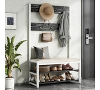 DYUNCZ Zapatero Perchero, Perchero Recibidor Entrada con Asiento Tapizado de Esponja, Mueble de Entrada con Doble Fila de Ganchos y Zapatero de Doble Capa(Black,24x12x67)