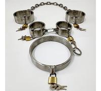 DYUOMB Collar de acero con cerradura BDSM con puños de tobillo, puños de tobillo y esposas - Juego de bondage de juguete sexual BDSM de metal pesado for parejas(3 Bondageset,Frauen)