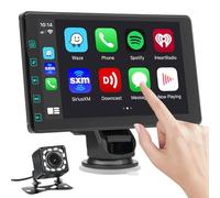 DYWSWINN Inalámbrico Carplay Radio, 7 Pulgadas Inalámbrico Carplay y Android Auto, Portátil Radio Coche con Vista Trasera Cámara, IPS Pantalla Tactil, Bluetooth/GPS Navigation/FM/Siri/Goo-gle/Airplay