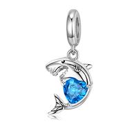 DYXIA Cuentas Colgantes de Plata de Ley 925, colección Ocean, corazón de tiburón, Colgante Hecho a Mano, Regalo for Mujeres y niñas, Compatible con Pulsera y Collares Pandora Troll Chamilia